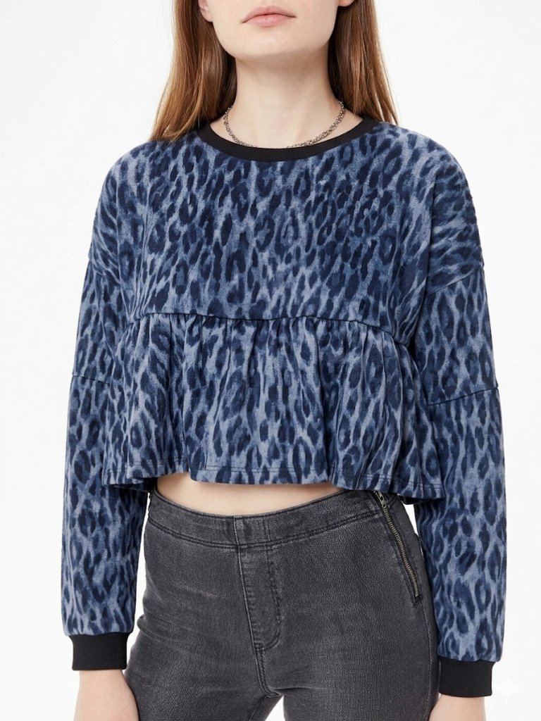 Urban Outfitters Blue Leopard Print Cropped Faux Fur Sweater Top Medium